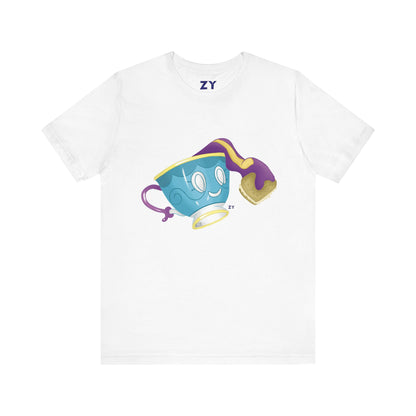 Ghostly Teacup w/ Biscuit Character Print Unisex Jersey Short Sleeve Tee