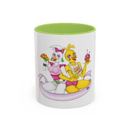 Double Chica (Toy & Glamrock) Character Fanart Print Two-Tone Coffee Mugs, 15oz