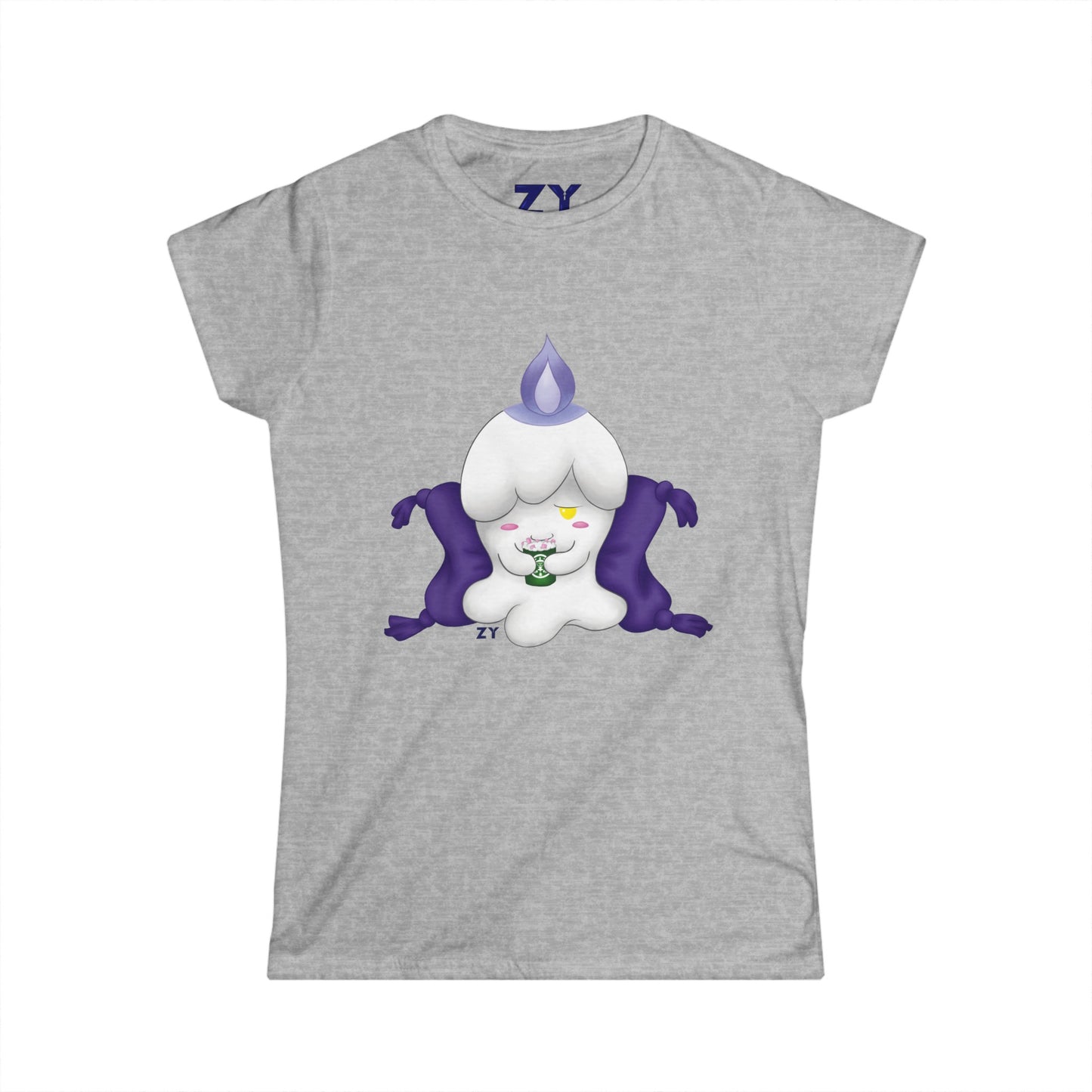 Ghost Monster Candle w/ Hot Chocolate Character Print Soft Style Ladies Tee