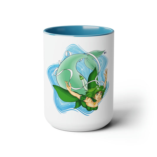 Mew Lettuce Mermaid Two-Tone Coffee Mugs, 15oz