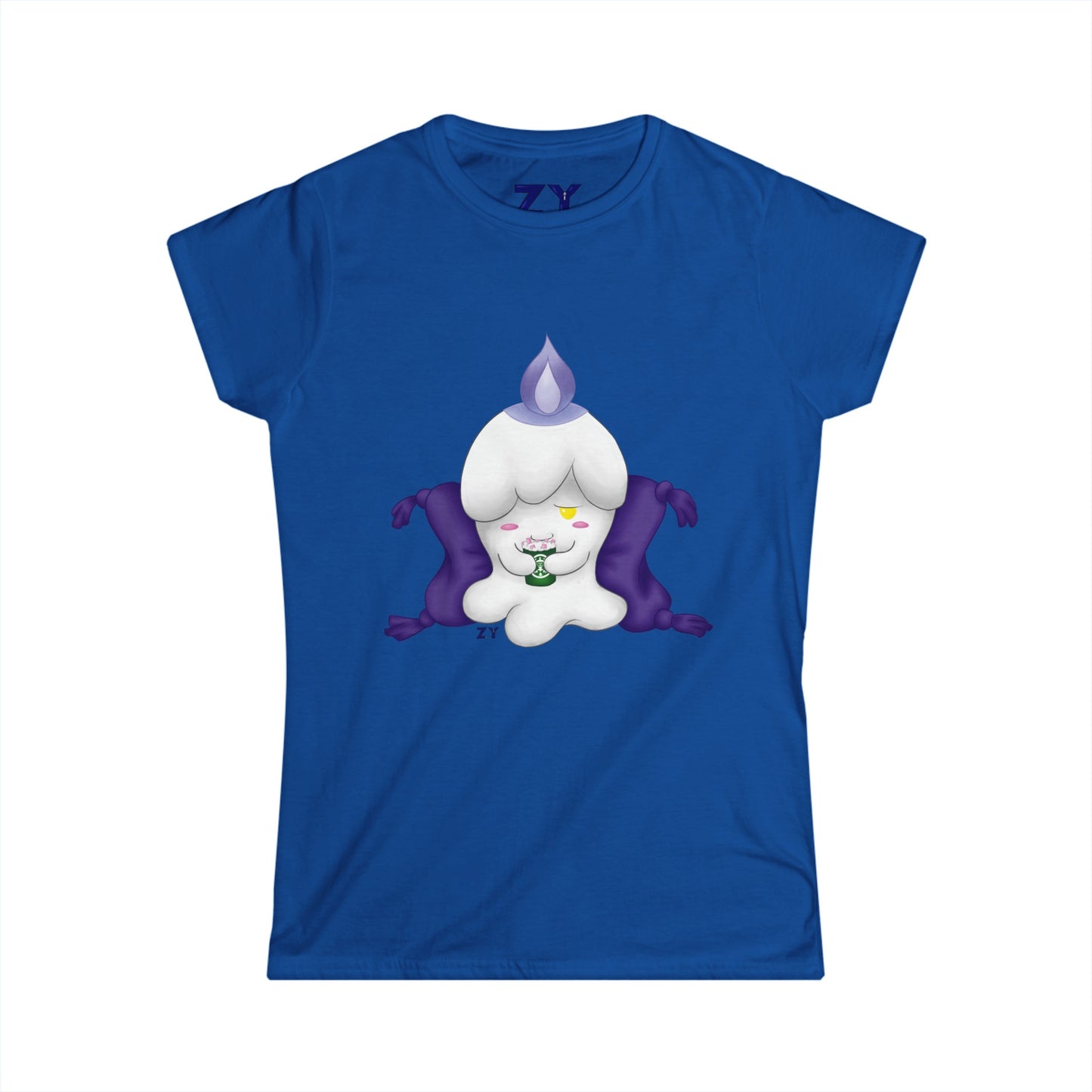 Ghost Monster Candle w/ Hot Chocolate Character Print Soft Style Ladies Tee