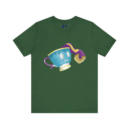 Ghostly Teacup w/ Biscuit Character Print Unisex Jersey Short Sleeve Tee