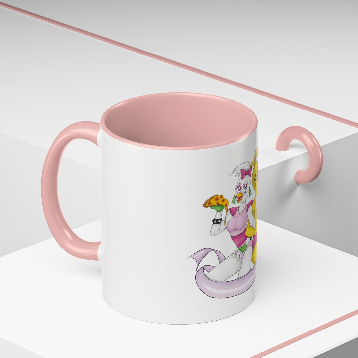 Double Chica (Toy & Glamrock) Character Fanart Print Two-Tone Coffee Mugs, 15oz