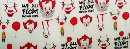 White 'We All Float Down Here' Horror Clown Print Tote Bag [Handmade by Zippy Yonyx]