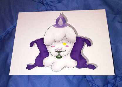 Ghost Monster Candle w/ Hot Chocolate A6 Postcard [Fanart by Zippy Yonyx]