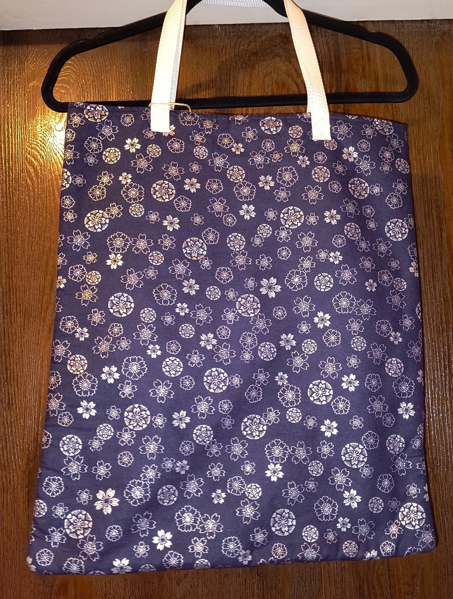 Navy w/ Silver Japanese Sakura Icon Print Tote Bag [Handmade by Zippy Yonyx]